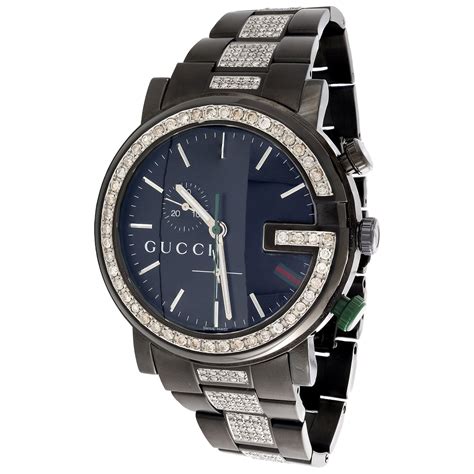 black Gucci watch with diamonds